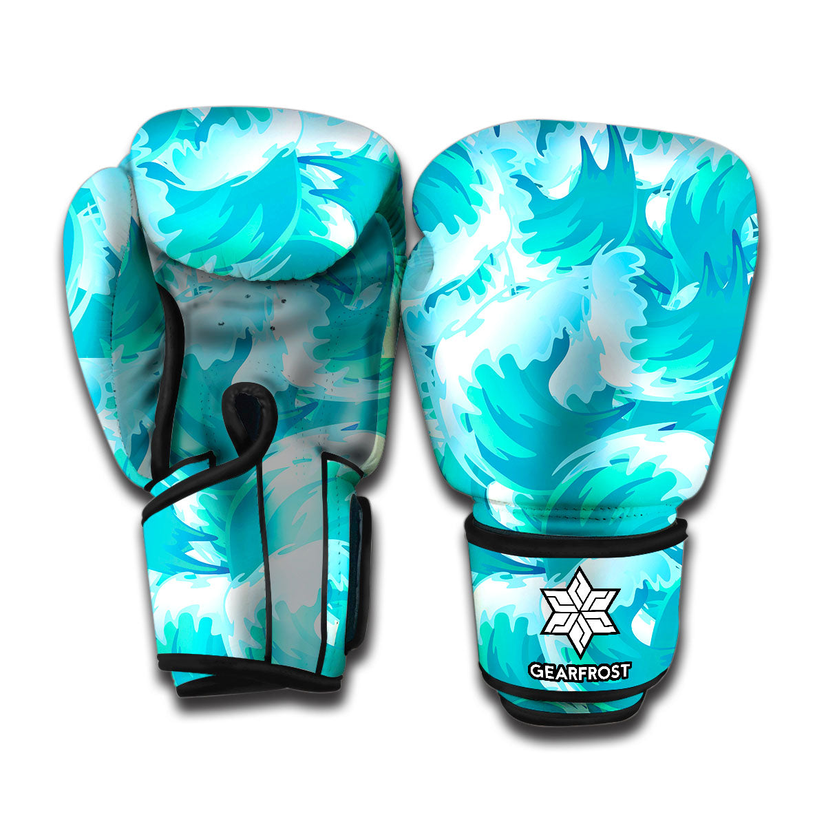 Blue Surfing Wave Pattern Print Boxing Gloves