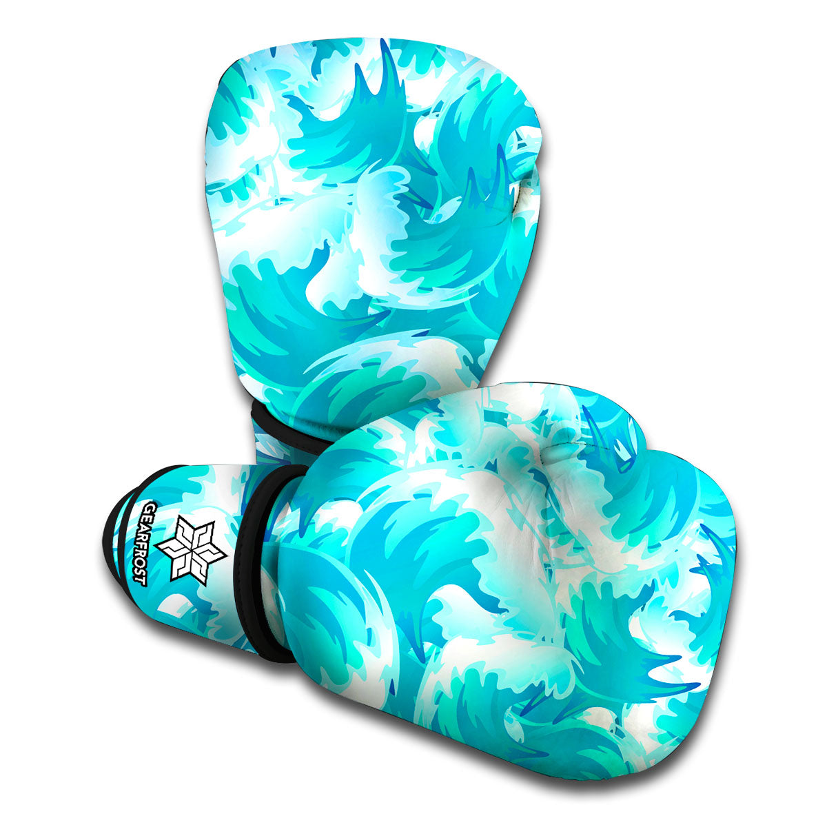 Blue Surfing Wave Pattern Print Boxing Gloves