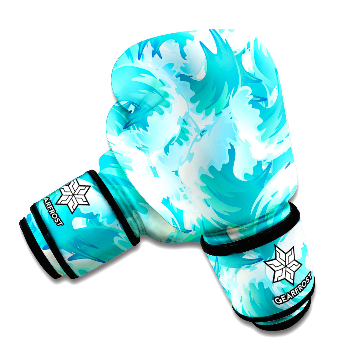 Blue Surfing Wave Pattern Print Boxing Gloves