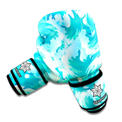 Blue Surfing Wave Pattern Print Boxing Gloves