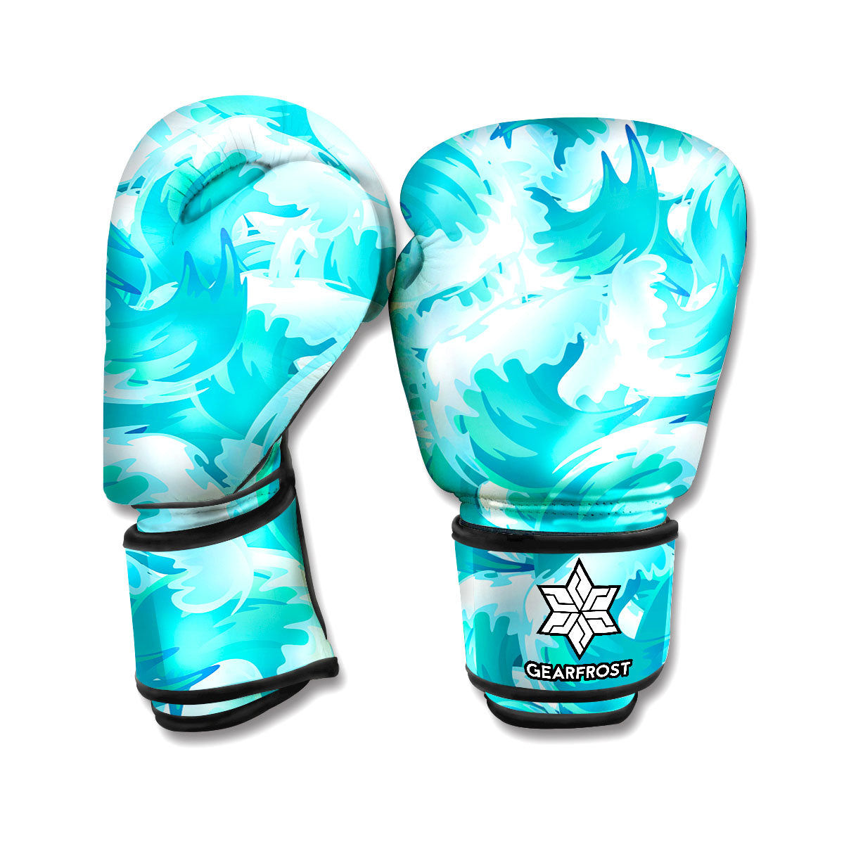 Blue Surfing Wave Pattern Print Boxing Gloves