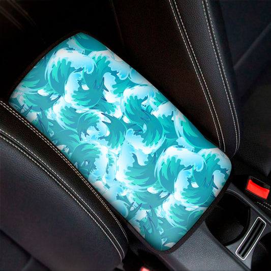 Blue Surfing Wave Pattern Print Car Center Console Cover