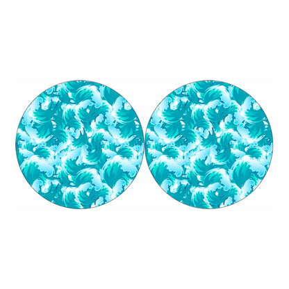 Blue Surfing Wave Pattern Print Car Coasters