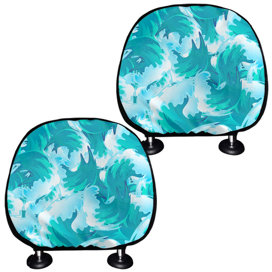 Blue Surfing Wave Pattern Print Car Headrest Covers