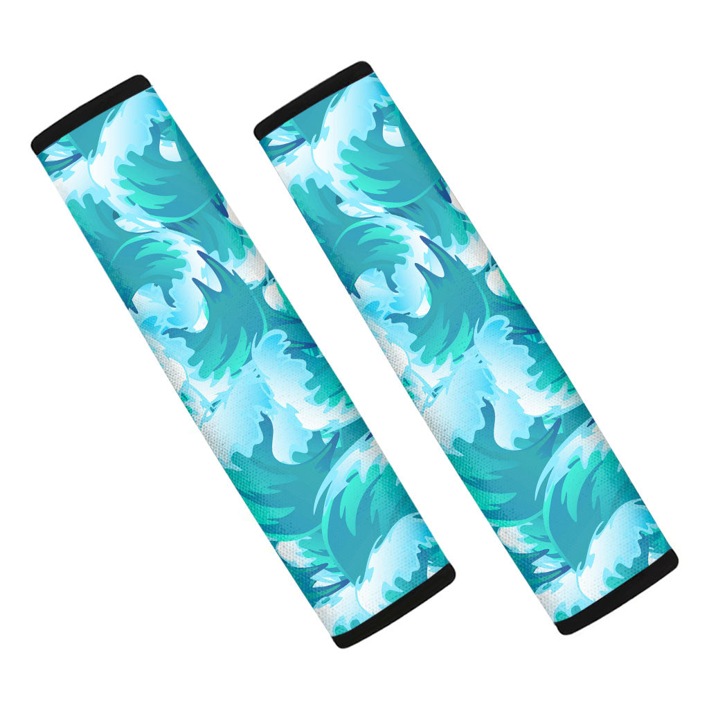 Blue Surfing Wave Pattern Print Car Seat Belt Covers
