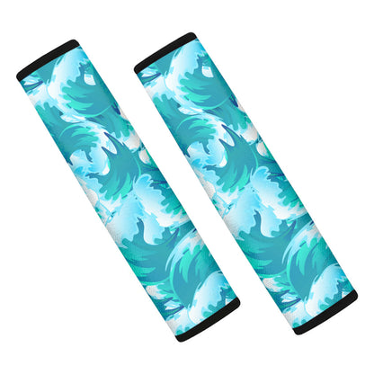 Blue Surfing Wave Pattern Print Car Seat Belt Covers