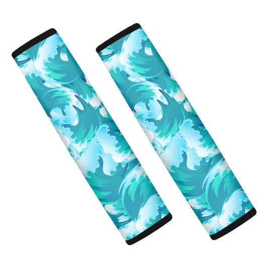 Blue Surfing Wave Pattern Print Car Seat Belt Covers