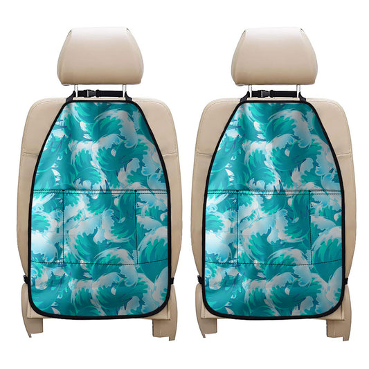 Blue Surfing Wave Pattern Print Car Seat Organizers