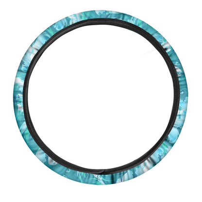 Blue Surfing Wave Pattern Print Car Steering Wheel Cover