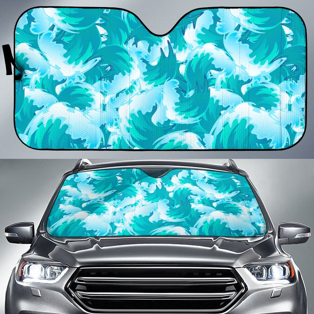 Blue Surfing Wave Pattern Print Car Sun Shade GearFrost