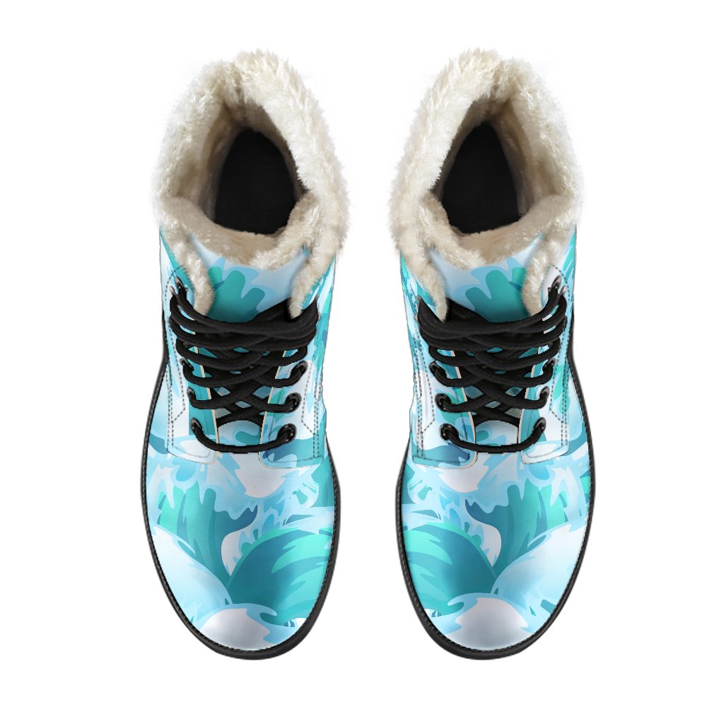 Blue Surfing Wave Pattern Print Comfy Boots GearFrost