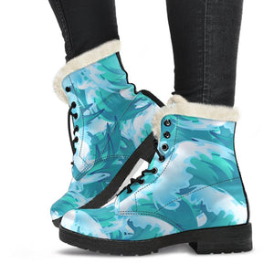 Blue Surfing Wave Pattern Print Comfy Boots GearFrost