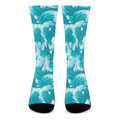 Blue Surfing Wave Pattern Print Crew Socks