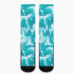 Blue Surfing Wave Pattern Print Crew Socks