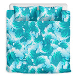 Blue Surfing Wave Pattern Print Duvet Cover Bedding Set