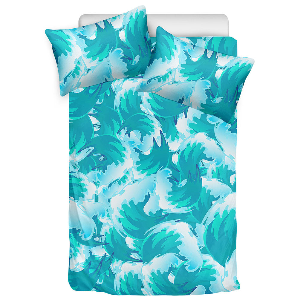 Blue Surfing Wave Pattern Print Duvet Cover Bedding Set