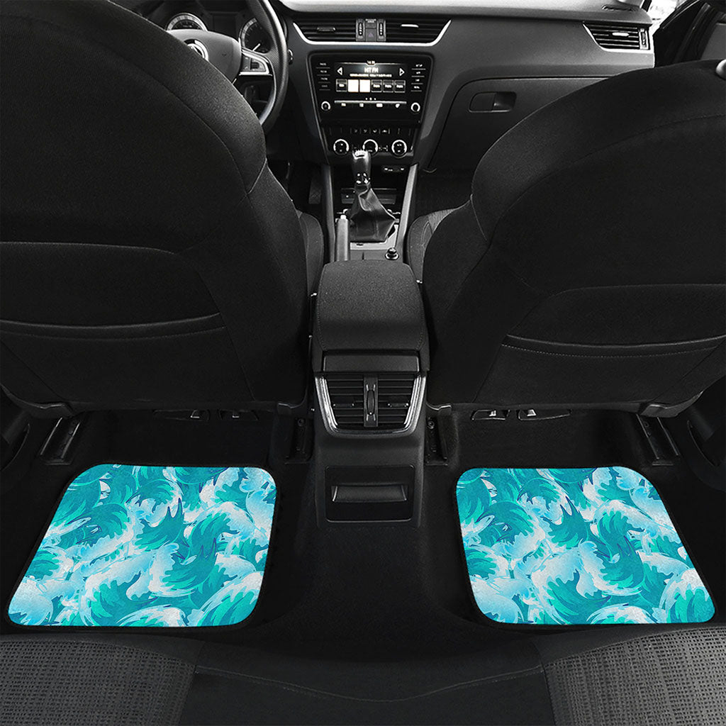 Blue Surfing Wave Pattern Print Front and Back Car Floor Mats