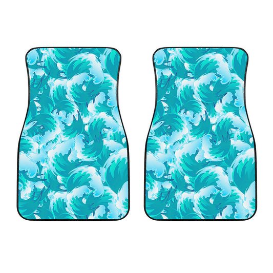 Blue Surfing Wave Pattern Print Front Car Floor Mats