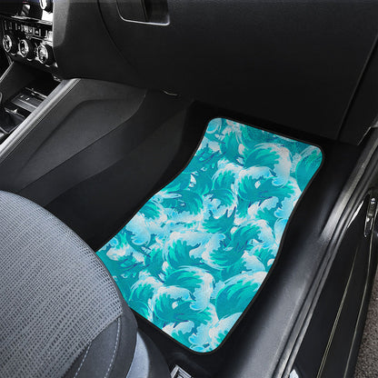 Blue Surfing Wave Pattern Print Front Car Floor Mats