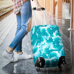Blue Surfing Wave Pattern Print Luggage Cover GearFrost
