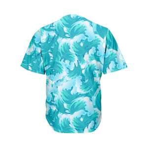 Blue Surfing Wave Pattern Print Men's Baseball Jersey