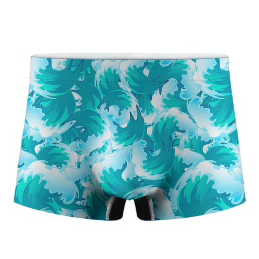 Blue Surfing Wave Pattern Print Men's Boxer Briefs