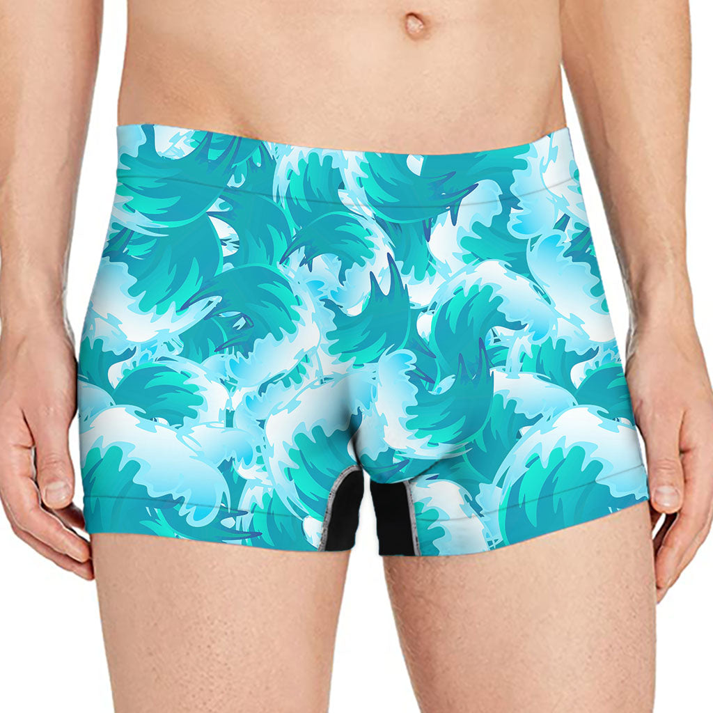 Blue Surfing Wave Pattern Print Men's Boxer Briefs