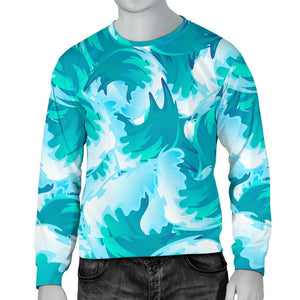 Blue Surfing Wave Pattern Print Men's Crewneck Sweatshirt GearFrost