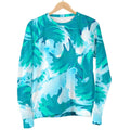 Blue Surfing Wave Pattern Print Men's Crewneck Sweatshirt