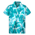Blue Surfing Wave Pattern Print Men's Short Sleeve Shirt