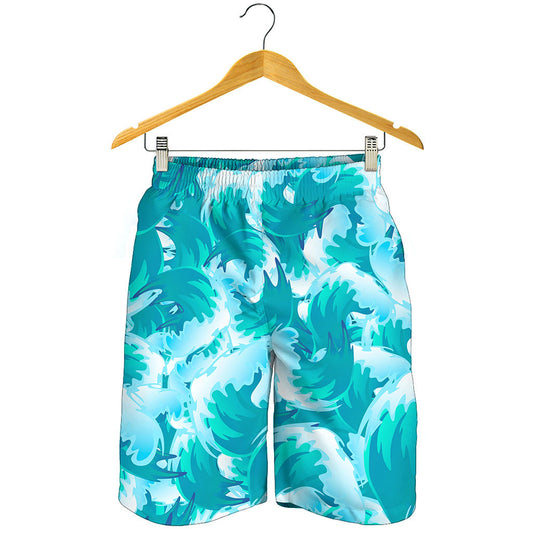 Blue Surfing Wave Pattern Print Men's Shorts