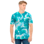 Blue Surfing Wave Pattern Print Men's T-Shirt
