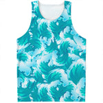 Blue Surfing Wave Pattern Print Men's Tank Top