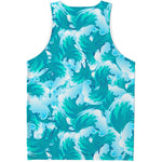 Blue Surfing Wave Pattern Print Men's Tank Top