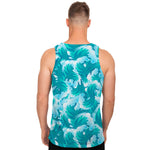 Blue Surfing Wave Pattern Print Men's Tank Top