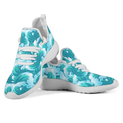Blue Surfing Wave Pattern Print Mesh Knit Shoes GearFrost