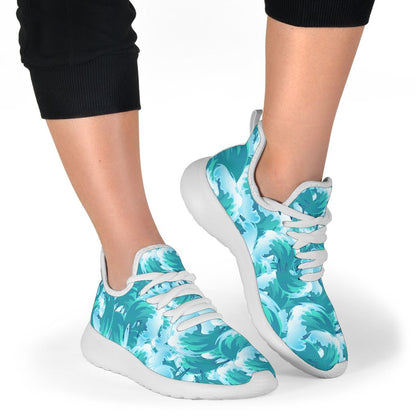 Blue Surfing Wave Pattern Print Mesh Knit Shoes GearFrost