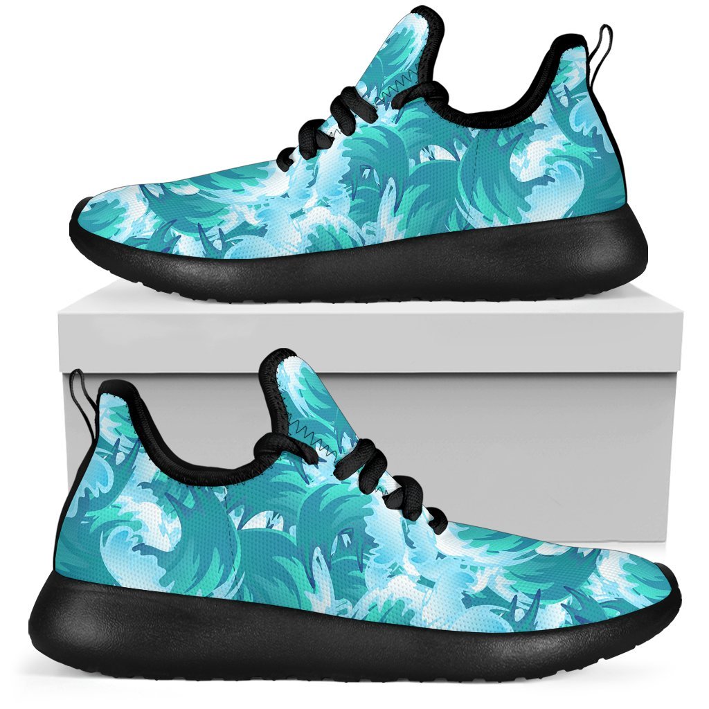 Blue Surfing Wave Pattern Print Mesh Knit Shoes GearFrost