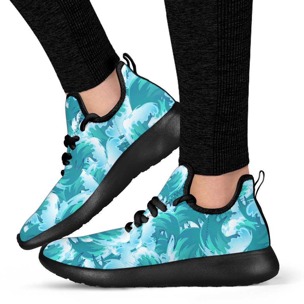 Blue Surfing Wave Pattern Print Mesh Knit Shoes GearFrost