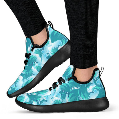 Blue Surfing Wave Pattern Print Mesh Knit Shoes GearFrost