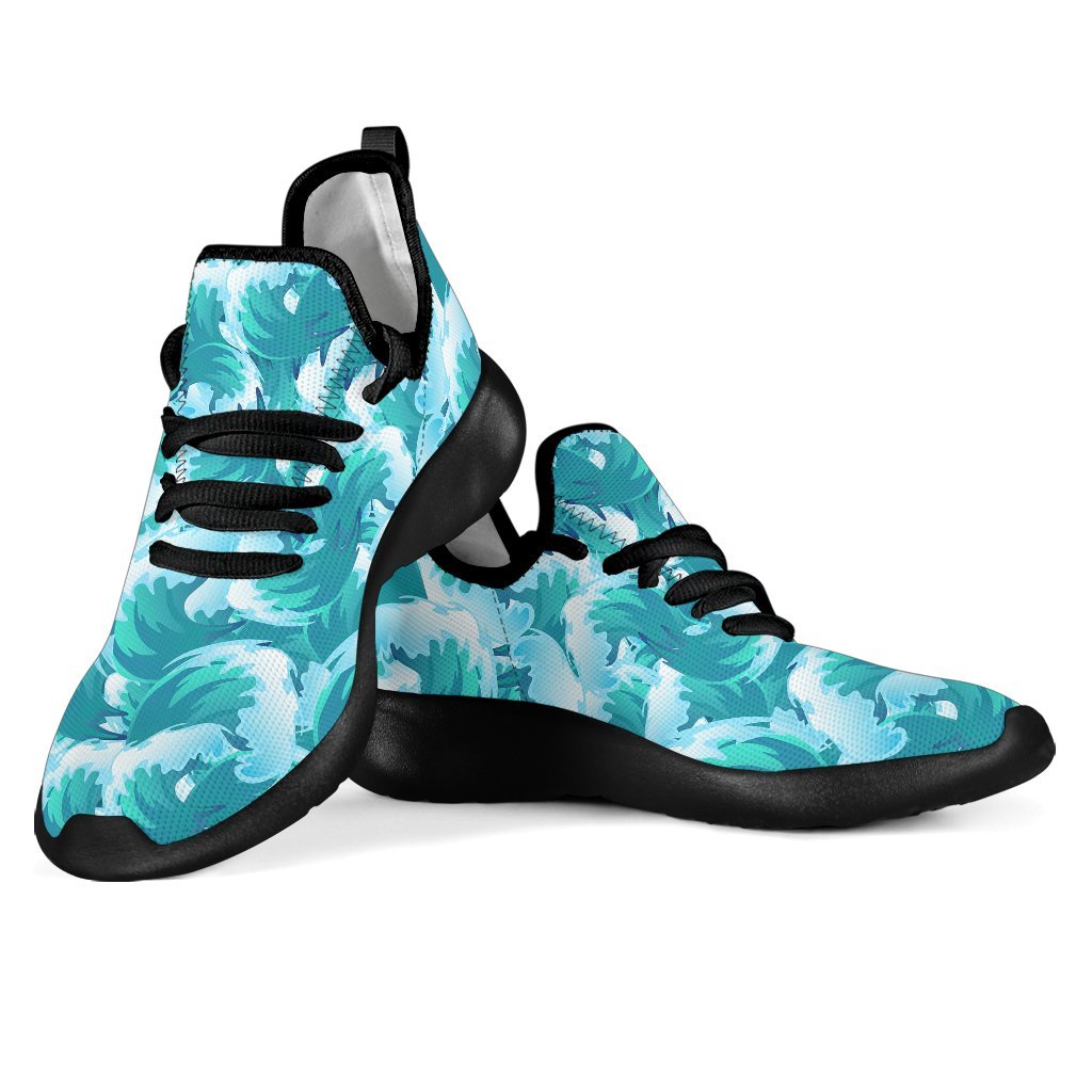 Blue Surfing Wave Pattern Print Mesh Knit Shoes GearFrost