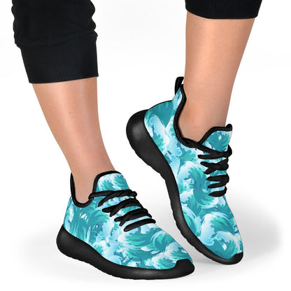 Blue Surfing Wave Pattern Print Mesh Knit Shoes GearFrost