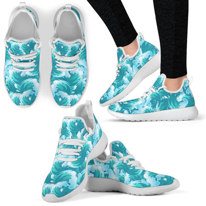 Blue Surfing Wave Pattern Print Mesh Knit Shoes GearFrost
