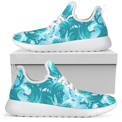 Blue Surfing Wave Pattern Print Mesh Knit Shoes GearFrost