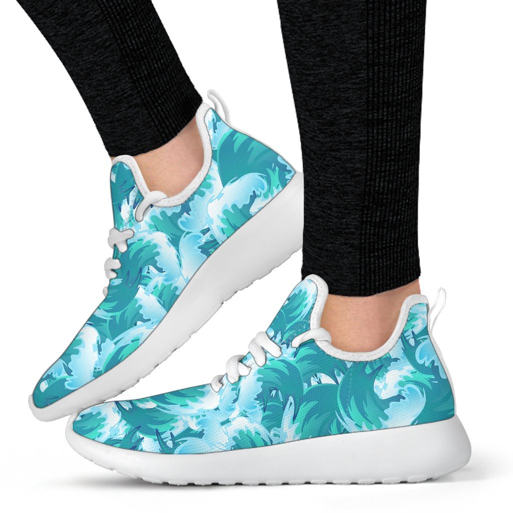 Blue Surfing Wave Pattern Print Mesh Knit Shoes GearFrost