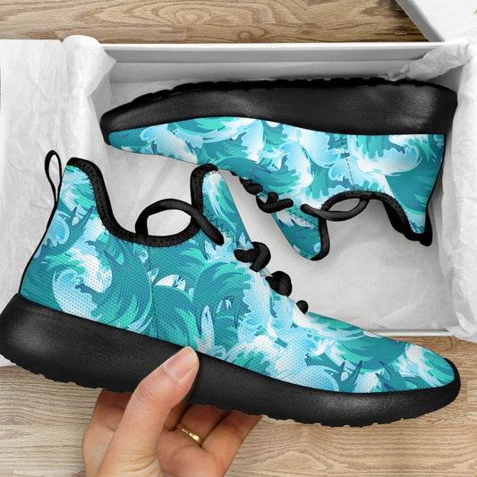 Blue Surfing Wave Pattern Print Mesh Knit Shoes GearFrost