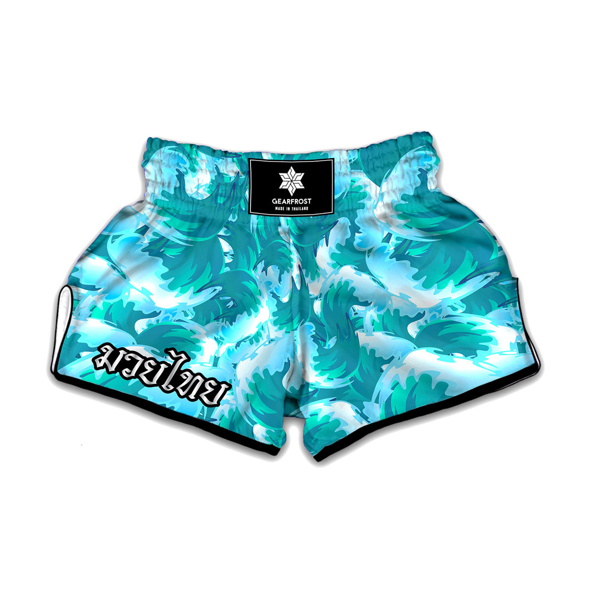 Blue Surfing Wave Pattern Print Muay Thai Boxing Shorts