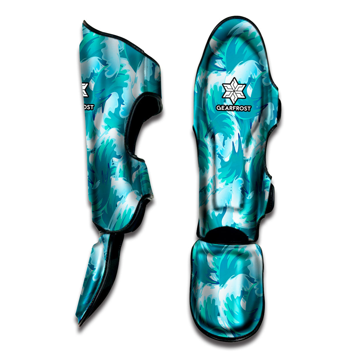 Blue Surfing Wave Pattern Print Muay Thai Shin Guard