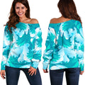 Blue Surfing Wave Pattern Print Off The Shoulder Sweatshirt