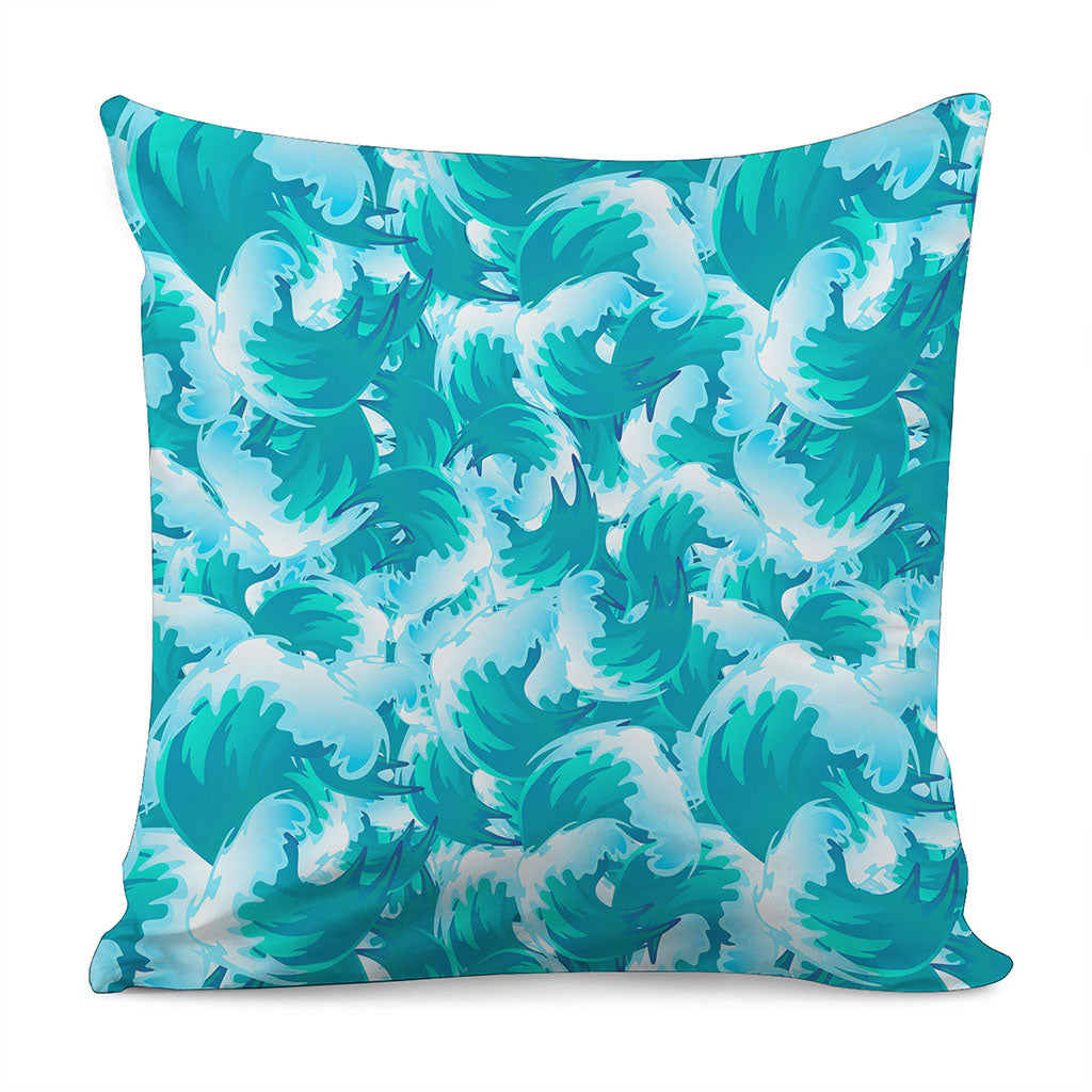 Blue Surfing Wave Pattern Print Pillow Cover